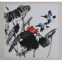 候文远 《花鸟斗方》卡纸 50*50cm