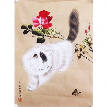 成文利《猫》工笔竖幅宣纸40*54cm